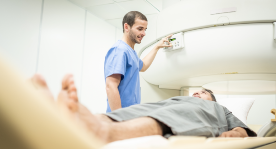 A person undergoing radiation therapy.