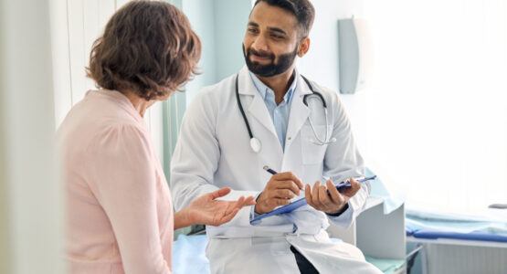 patient consulting with doctor about treating ichthyosis vulgaris